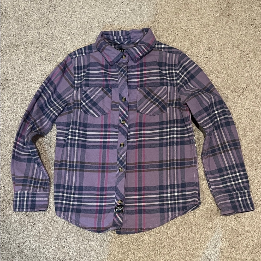 Plaid Button Down Kids Shirt - Purple